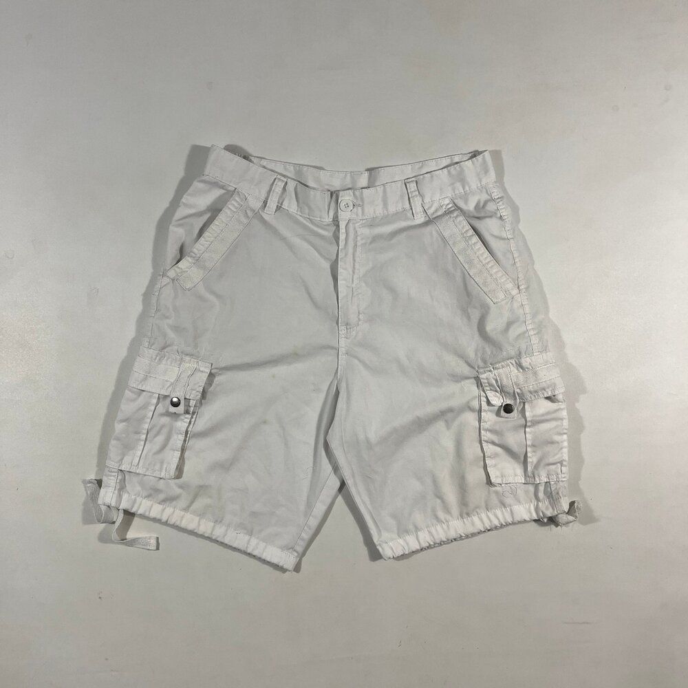 LR Scoop Y2K White Cotton Cargo Shorts Drawcord Hem Mens 36